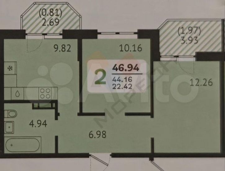2-комн квартира Красных Партизан ул, 1/4 к19