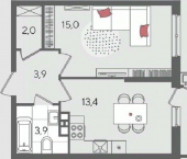 1-комн, 41 кв м, этаж 4/24 ул Новороссийская, 102/7 2