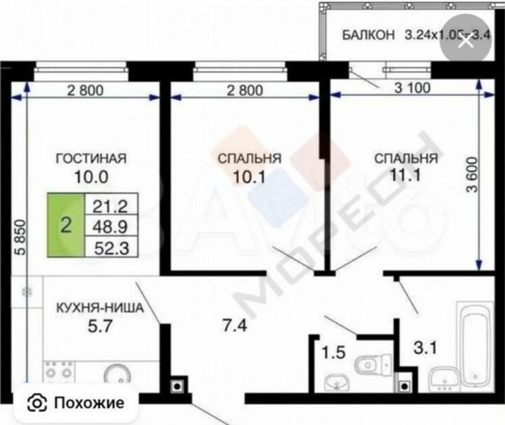 2-комн квартира Домбайская ул, 55/ к5