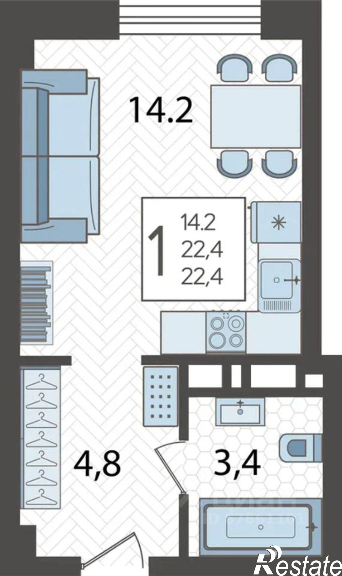 Купить квартиру за 9 176 200 рублей на ул Уральская, 75/6