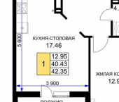 1-комн, 42 кв м, этаж 16/18 Новая улица, 76