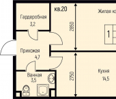 1-комн, 43 кв м, этаж 1/3 