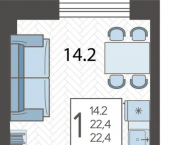 1-комн, 22 кв м, этаж 15/16 ул Уральская, 75/6