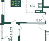 2-комн, 46 кв м, этаж 15/18 2-я Ямальская улица, 9