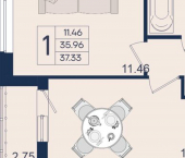 1-комн, 37 кв м, этаж 2/18 