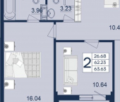 2-комн, 64 кв м, этаж 4/18 