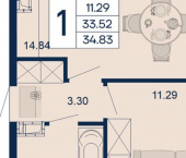 1-комн, 35 кв м, этаж 11/18 