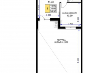 1-комн, 54 кв м, этаж 3/18 Новая улица, 76