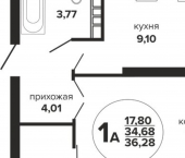 1-комн, 37 кв м, этаж 3/24 ул им. Прокофьева С.С., 35