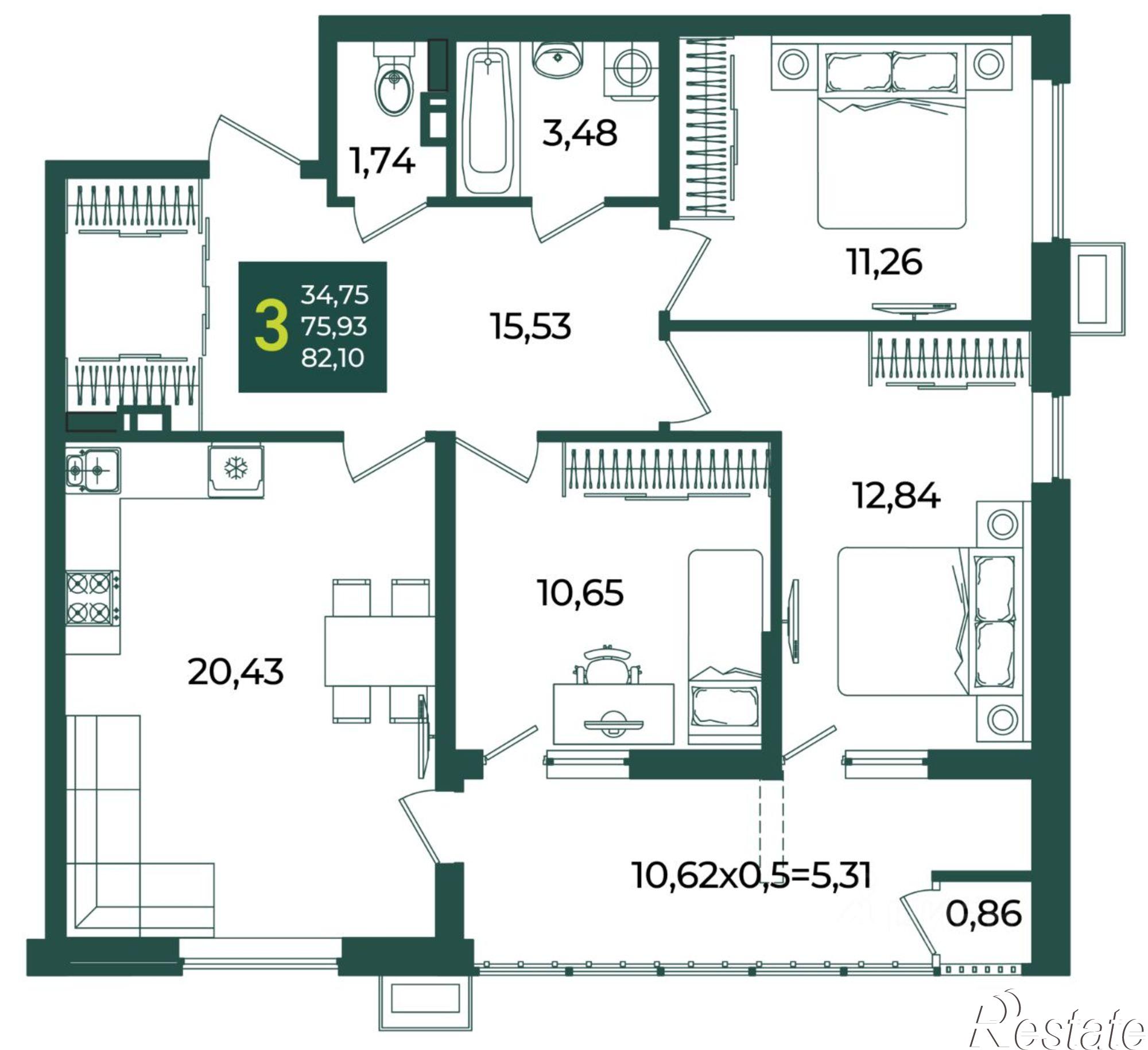 Купить квартиру за 9 810 950 рублей на улица 1 Мая