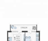 1-комн, 38 кв м, этаж 18/22 Уральская ул, 100/8