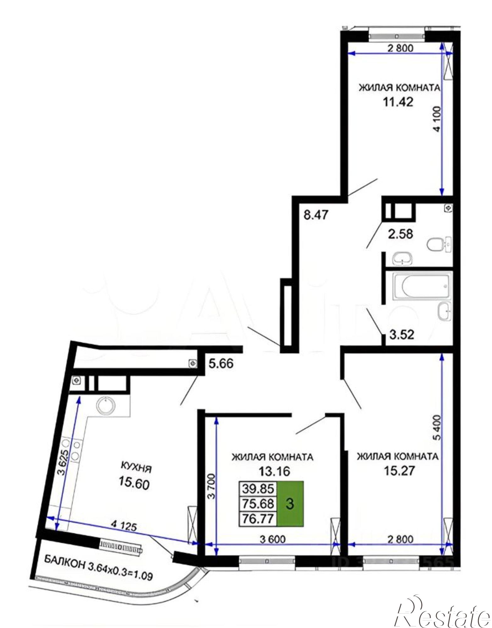 Купить квартиру за 8 200 000 рублей на Воронежская улица, 47/14