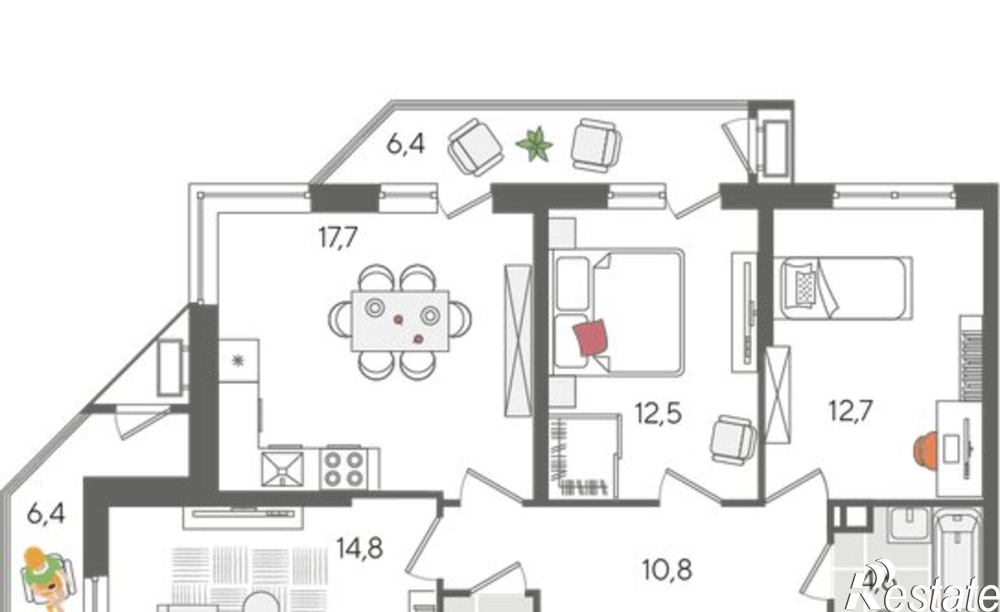 Купить квартиру за 16 765 400 рублей на ул Новороссийская, 102