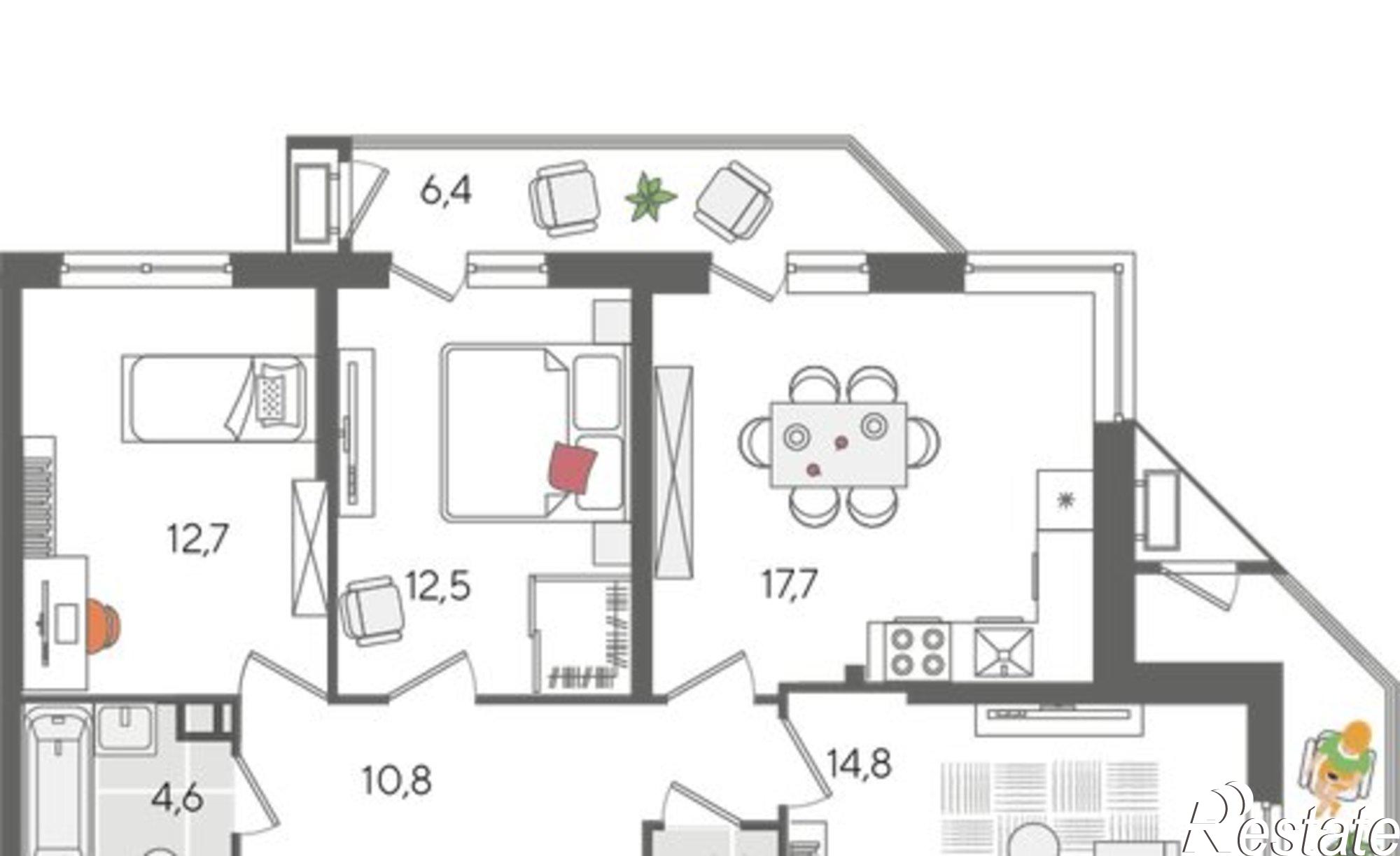 Купить квартиру за 16 800 700 рублей на ул Новороссийская, 90/2 1