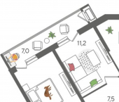 2-комн, 60 кв м, этаж 3/24 ул Новороссийская, 90/2 1