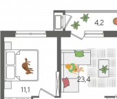 1-комн, 49 кв м, этаж 11/24 ул Новороссийская, 102