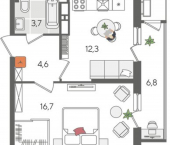 1-комн, 44 кв м, этаж 22/24 ул Новороссийская, 102