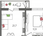 1-комн, 47 кв м, этаж 6/24 ул Новороссийская, 102