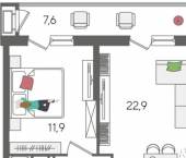 1-комн, 51 кв м, этаж 12/24 ул Новороссийская, 102