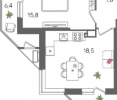 2-комн, 67 кв м, этаж 3/24 ул Новороссийская, 90/2 1