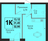 1-комн, 32 кв м, этаж 15/16 улица им. Владимира Жириновского, 7 к1