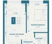 1-комн, 38 кв м, этаж 8/18 Душистая улица