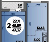 2-комн, 47 кв м, этаж 10/16 ул им. генерал-лейтенанта Александра Сапрунова, 11