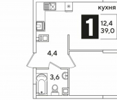 1-комн, 39 кв м, этаж 4/16 улица Ивана Беличенко, 103