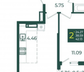 2-комн, 42 кв м, этаж 17/18 2-я Ямальская улица, 9