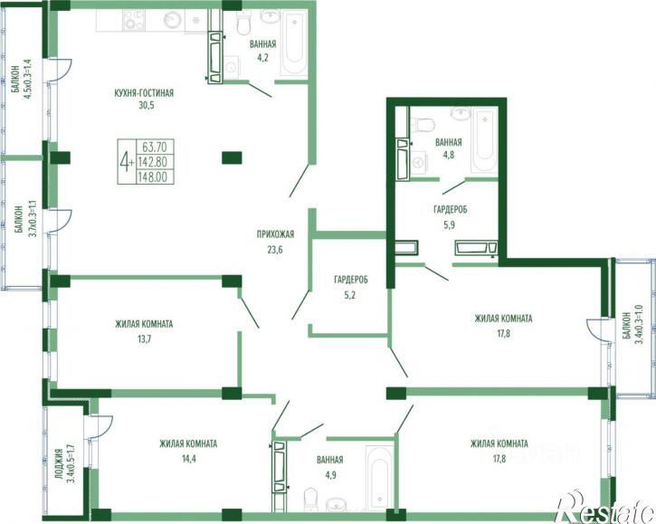 4-комн квартира в новом доме ул Круговая, 4/1,  д. 4/1