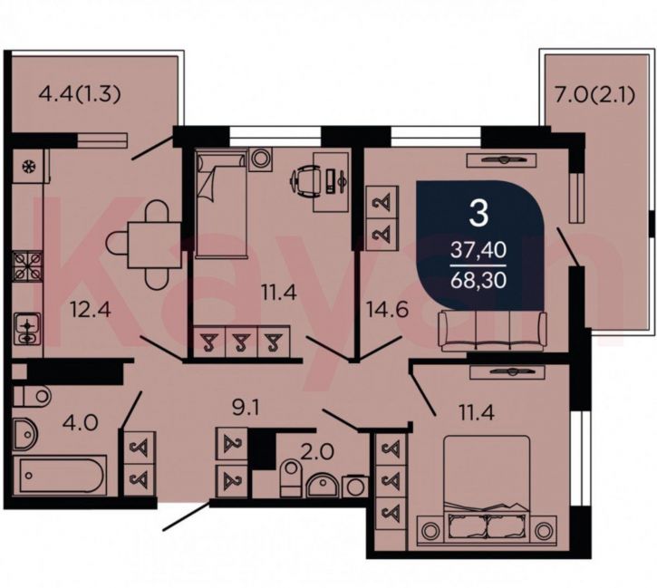 3-комн квартира Конгрессная ул.