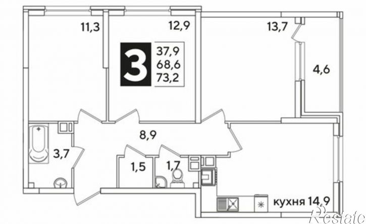 3-комн квартира улица Ивана Беличенко, 90 к3,  д. 90 к3