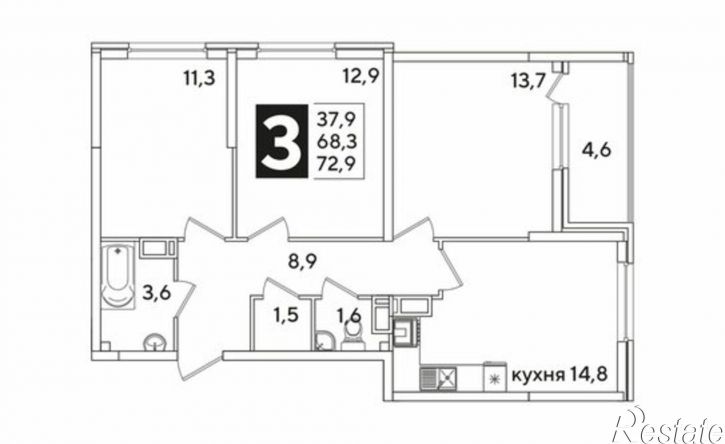 3-комн квартира улица Ивана Беличенко, 90 к2,  д. 90 к2