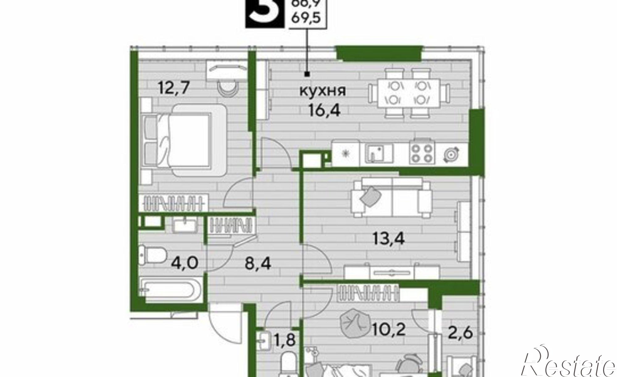 Купить квартиру за 10 197 200 рублей на улица Марины Цветаевой, 7