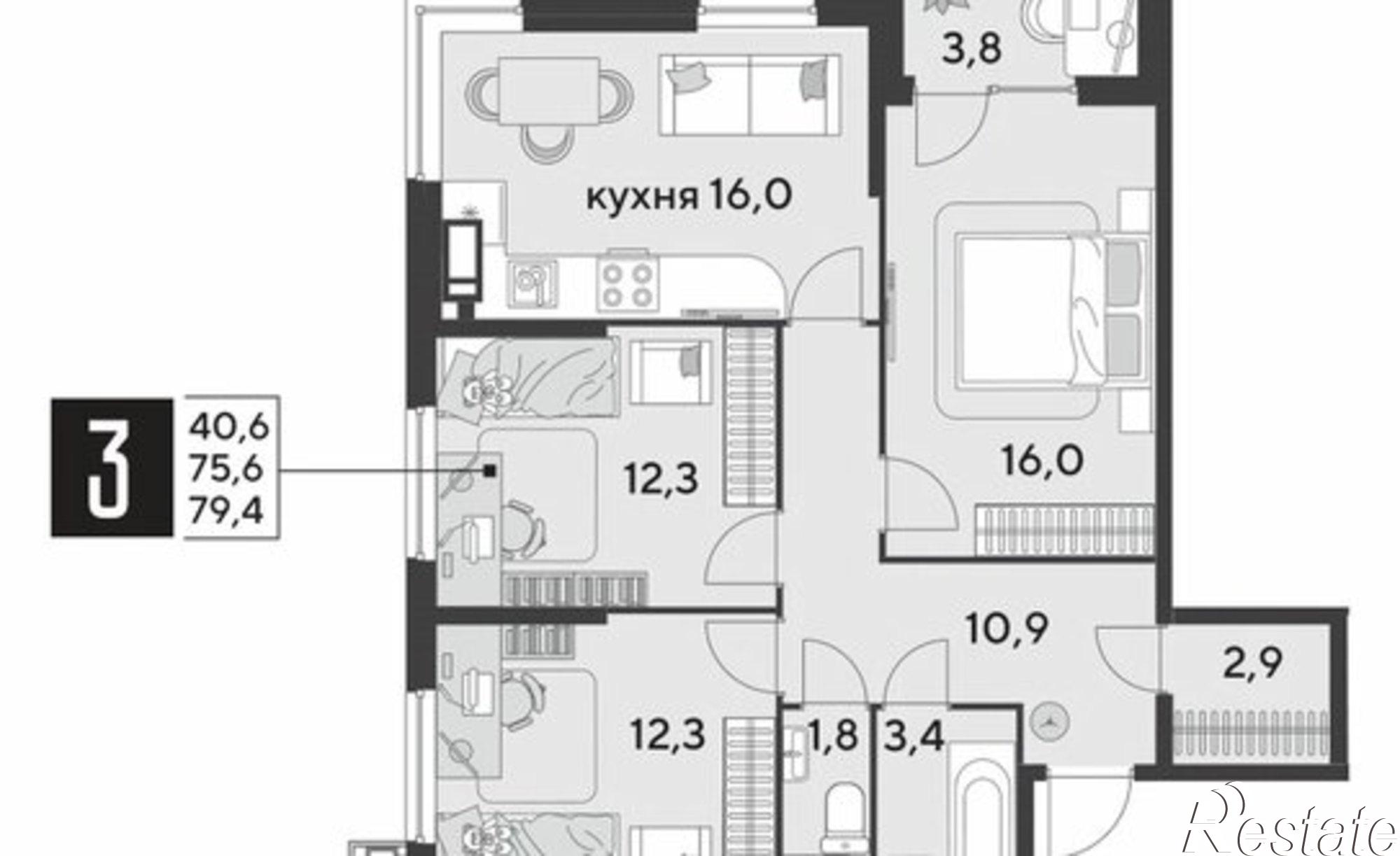 Купить квартиру за 11 814 700 рублей на Садовая улица, 34