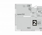 2-комн, 51 кв м, этаж 1/16 улица Ивана Беличенко, 91