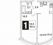 1-комн, 41 кв м, этаж 5/16 жилой комплекс Самолёт-6