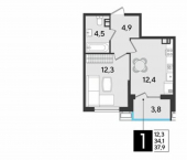 1-комн, 38 кв м, этаж 3/18 ул им. Героя Хабибуллина, 7