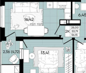 2-комн, 56 кв м, этаж 17/18 Народная улица, 54 лит. 3