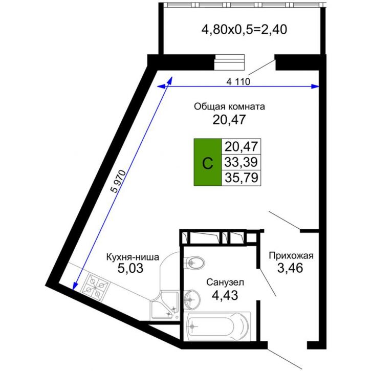 1-комн квартира в новом доме Ростовское Шоссе улица, д.30/7