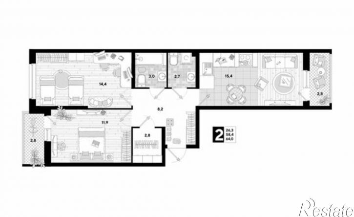 2-комн квартира ул им. Ивана Беличенко, 95,  д. 95