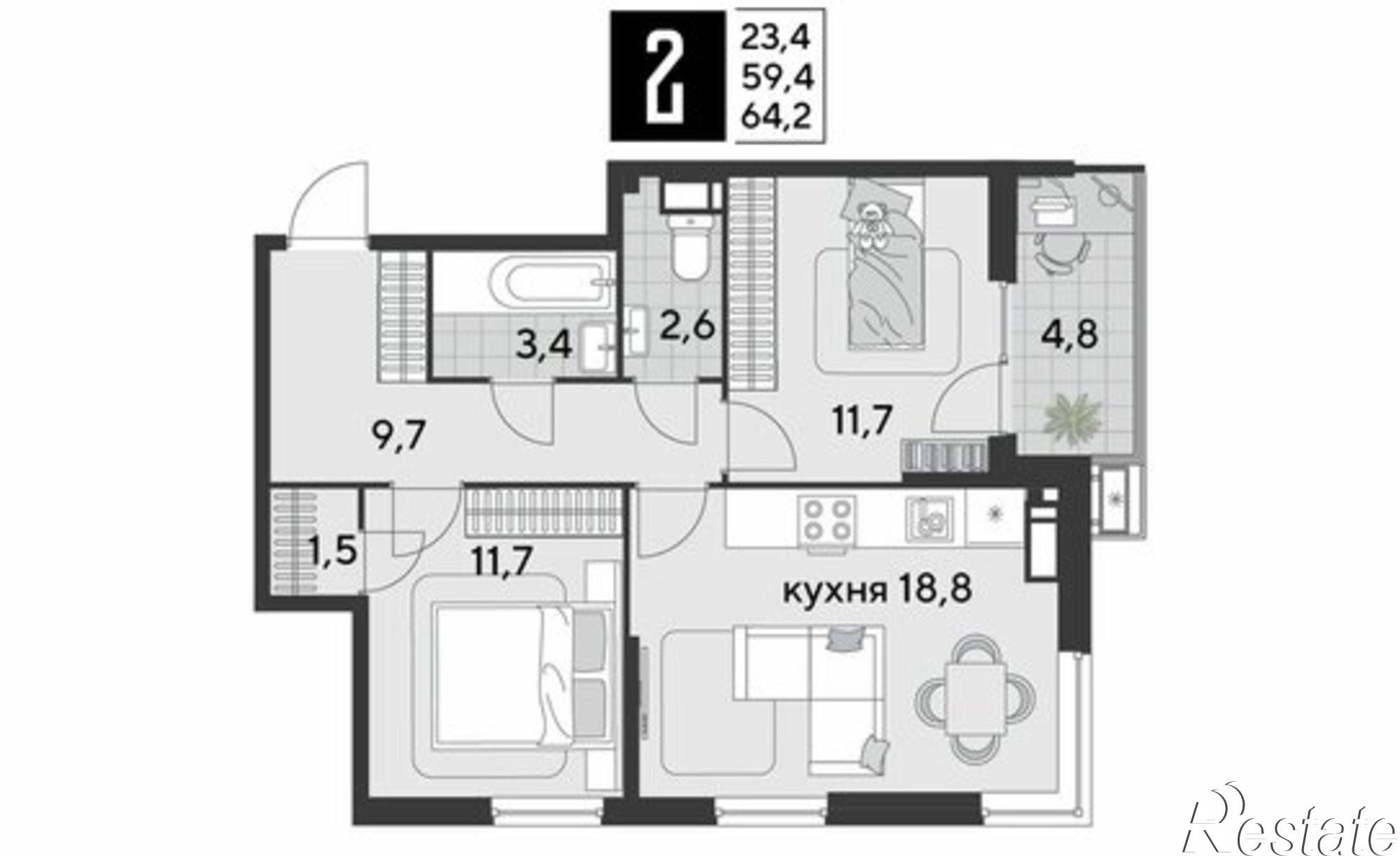 Купить квартиру за 10 310 500 рублей на Садовая улица, 34