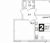 2-комн, 59 кв м, этаж 14/16 ул им. Ивана Беличенко, 103