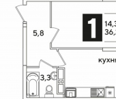 1-комн, 36 кв м, этаж 16/16 улица Ивана Беличенко, 91