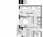 2-комн, 65 кв м, этаж 7/18 улица Западный Обход, 2