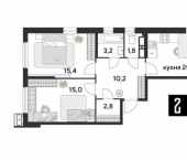 2-комн, 69 кв м, этаж 15/18 улица Западный Обход, 4 к1