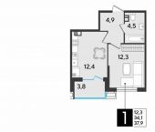 1-комн, 38 кв м, этаж 6/18 ул им. Героя Хабибуллина, 7