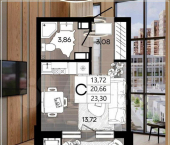 1-комн, 23 кв м, этаж 5/9 Западный Обход ул, 3/ к2