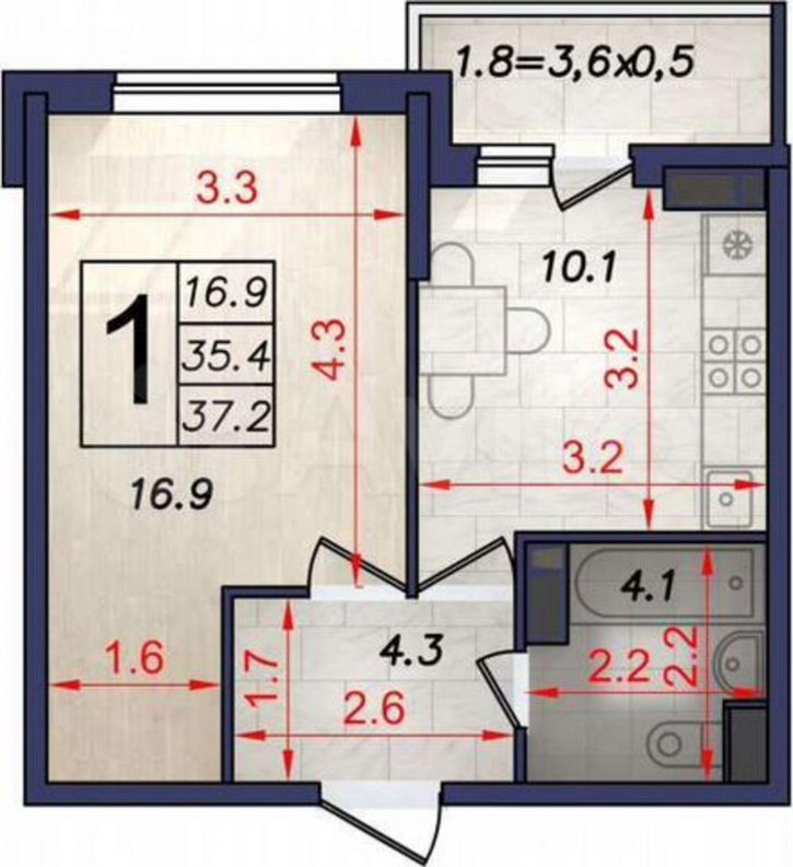 1-комн квартира Писателя Знаменского пр-кт, 34