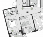 3-комн, 89 кв м, этаж 2/18 Садовая улица, 30